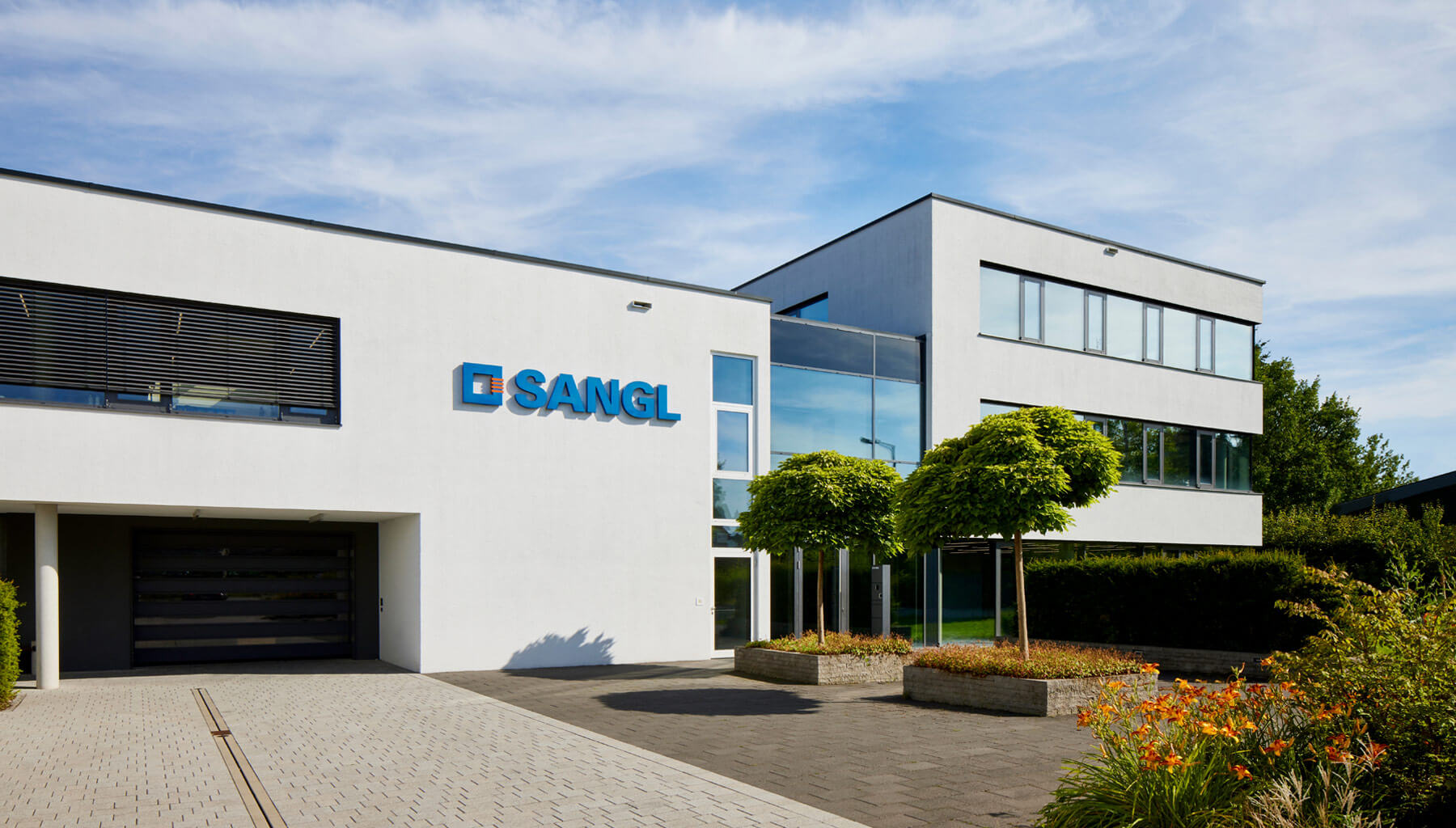Sangl company building with logo on the exterior façade, Erlangen